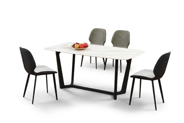 Mesa de lujo de acero inoxidable imitación de mármol piedra decorativa mesa de comedor mesa de comedor.