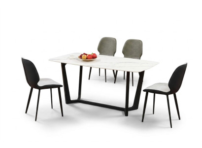 Mesa de lujo de acero inoxidable imitación de mármol piedra decorativa mesa de comedor mesa de comedor.