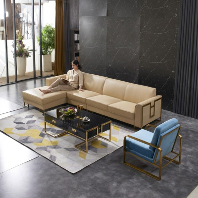 Sofá de diseño Sofá esquinero con taburete conjunto de tapicería de salón.