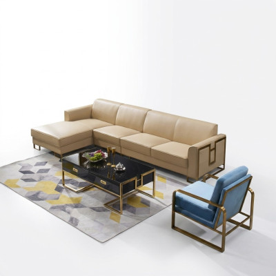 Sofá de diseño Sofá esquinero con taburete conjunto de tapicería de salón.