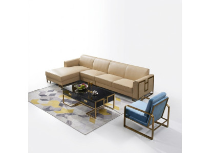 Sofá de diseño Sofá esquinero con taburete conjunto de tapicería de salón.