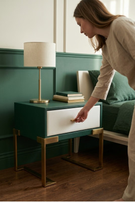 Diseño de consola de mesa de noche decorativa de metal brillante para mesas y consolas de dormitorio.