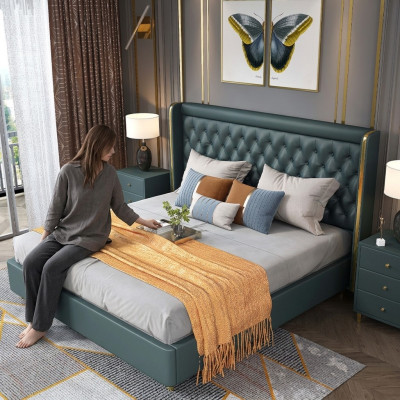 Cama clásica Cama doble Camas Madera Decoración Estilo rústico Madera real
