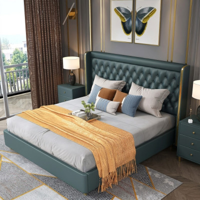 Cama clásica Cama doble Camas Madera Decoración Estilo rústico Madera real