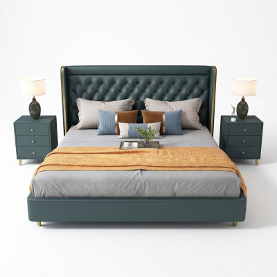 Cama clásica Cama doble Camas Madera Decoración Estilo rústico Madera real