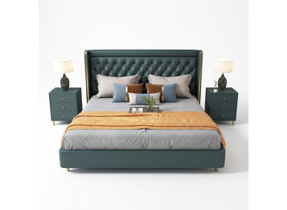 Cama clásica Cama doble Camas Madera Decoración Estilo rústico Madera real