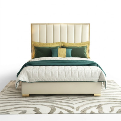 Dormitorio clásico cama blanca textil camas cuero acolchado doble.
