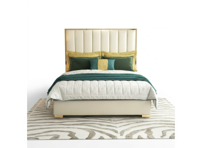 Dormitorio clásico cama blanca textil camas cuero acolchado doble.