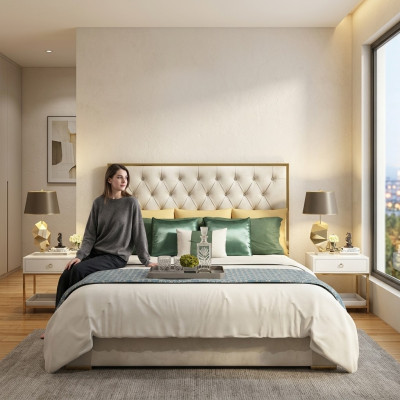 Estilo clásico inglés Cama doble Textil Chesterfield Camas 180x200cm