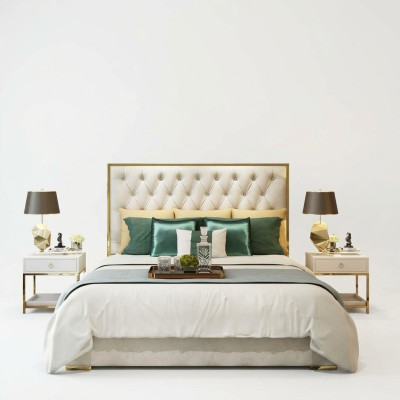 Estilo clásico inglés Cama doble Textil Chesterfield Camas 180x200cm
