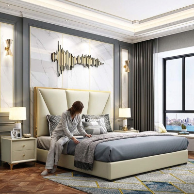 Conjunto de dormitorio cama Diseño Muebles de lujo Decoración Camas 2x Mesitas de noche 3 piezas