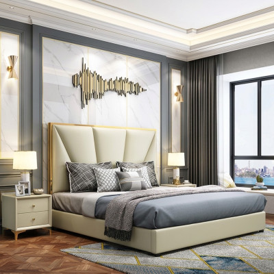 Conjunto de dormitorio cama Diseño Muebles de lujo Decoración Camas 2x Mesitas de noche 3 piezas