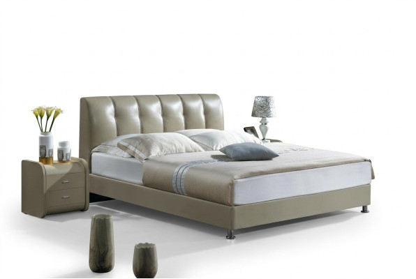 Diseño de lujo de cama acolchada de dormitorio de lujo, camas dobles de hotel de lujo, camas de cuero nuevas.