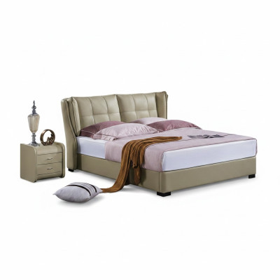 Clásica cama de dormitorio Beige Textil Camas Cuero Tapicería Doble 180x200cm.