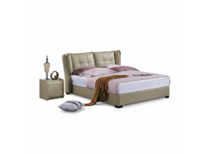 Clásica cama de dormitorio Beige Textil Camas Cuero Tapicería Doble 180x200cm.