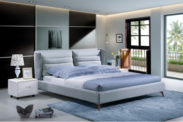 Cama de diseño de madera. Doble lujo matrimonial. Estructura moderna de hotel para dormitorio.