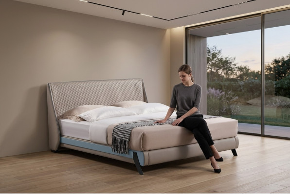 Cama de lujo para dormitorio con diseño de cabecero acolchado 180x200, nuevas camas dobles de hotel en tela.
