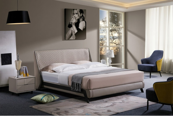 Cama de lujo para dormitorio con diseño de cabecero acolchado 180x200, nuevas camas dobles de hotel en tela.