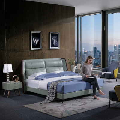 Cama acolchada de diseño de lujo doble cama de hotel para dormitorio de madera nueva 180x200cm