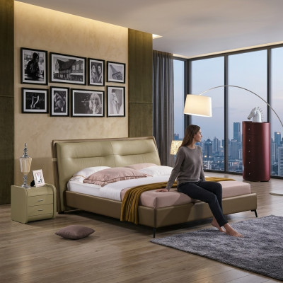 Cama doble Dormitorio Camas Muebles de lujo Cama doble Mobiliario de hotel Marrón