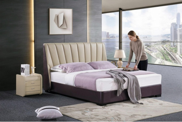 Cama Cama tapizada Diseño de dormitorio de lujo Camas Textil Madera Estructura de cama Nueva