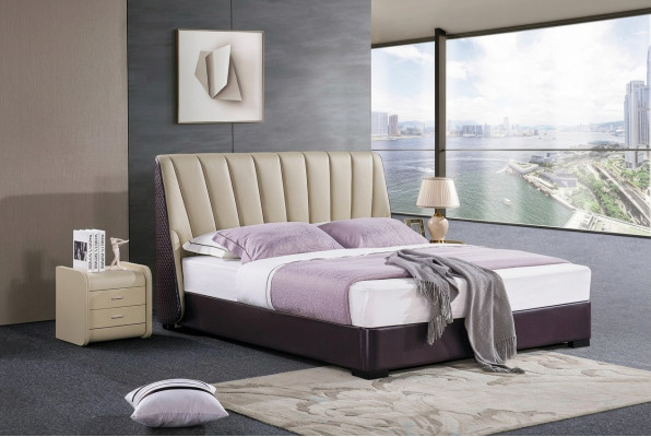 Cama Cama tapizada Diseño de dormitorio de lujo Camas Textil Madera Estructura de cama Nueva