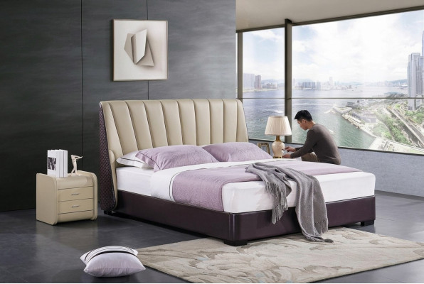 Dormitorio cama de cuero Juego completo de cama de 3 piezas. Conjunto de hotel con mesitas de noche.