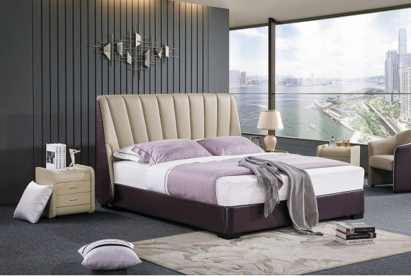 Dormitorio cama de cuero Juego completo de cama de 3 piezas. Conjunto de hotel con mesitas de noche.