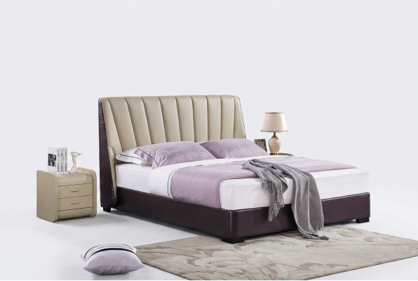 Dormitorio cama de cuero Juego completo de cama de 3 piezas. Conjunto de hotel con mesitas de noche.