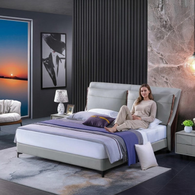 Cama de madera Cama Cama doble Muebles de lujo Dormitorio Hotel 180x200cm Camas Cuero