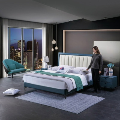 Diseño de lujo de cabecero de cama de cuero doble para hotel cama matrimonial decoración de madera para dormir