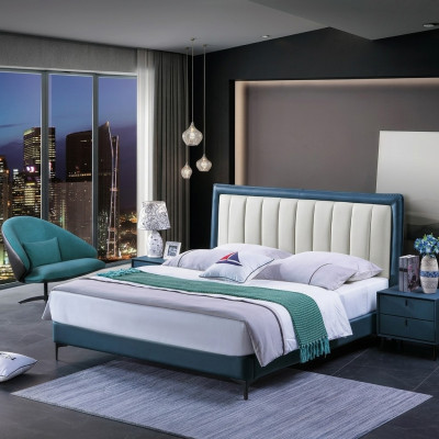 Diseño de lujo de cabecero de cama de cuero doble para hotel cama matrimonial decoración de madera para dormir
