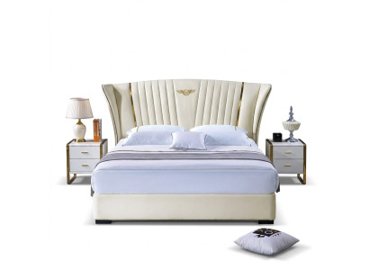 Cama Dormitorio Mesita de noche Set completo 3 piezas Madera Cuero Camas