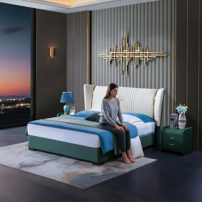 Cama de diseño de madera lujo doble matrimonial moderno marco dormitorio de hotel.