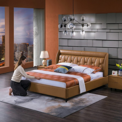 Diseño de cama de madera de dormitorio de lujo, cama doble matrimonial, muebles tapizados, 180x200cm.