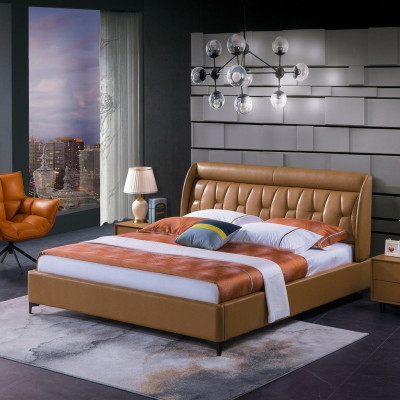 Diseño de cama de madera de dormitorio de lujo, cama doble matrimonial, muebles tapizados, 180x200cm.