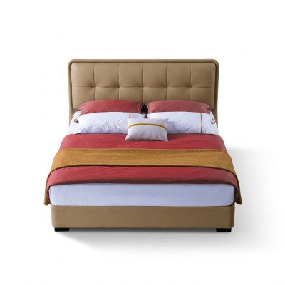 Clásica cama de dormitorio blanca de tela con cabecera de cuero doble de 180x200 cm.