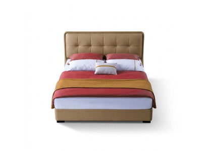 Clásica cama de dormitorio blanca de tela con cabecera de cuero doble de 180x200 cm.