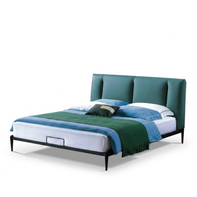 Diseño de cama verde doble de lujo matrimonial moderno con marco para dormitorio de hotel.
