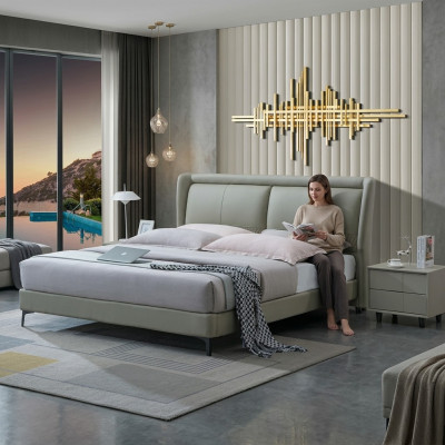 Diseño de cama de lujo acolchado, camas dobles de diseño, habitación de hotel para dormir, textil