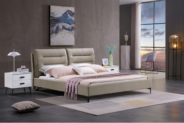 Muebles Camas Cama doble Dormitorio Lujo Cama doble Beige Hotel Mobiliario