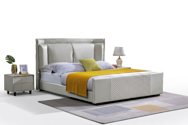 Conjunto de cama de diseño de dormitorio de lujo, con 2 mesitas de noche y estructura de cama de 3 piezas.