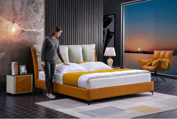 Juego de cama de lujo de 3 piezas con mesita de noche, muebles de dormitorio, colchón, estructura de cama nuevo.