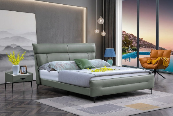 Completa cama Cama de cuero verde Camas Diseño de lujo Muebles de dormitorio 180x200