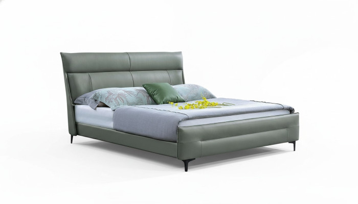 Completa cama Cama de cuero verde Camas Diseño de lujo Muebles de dormitorio 180x200