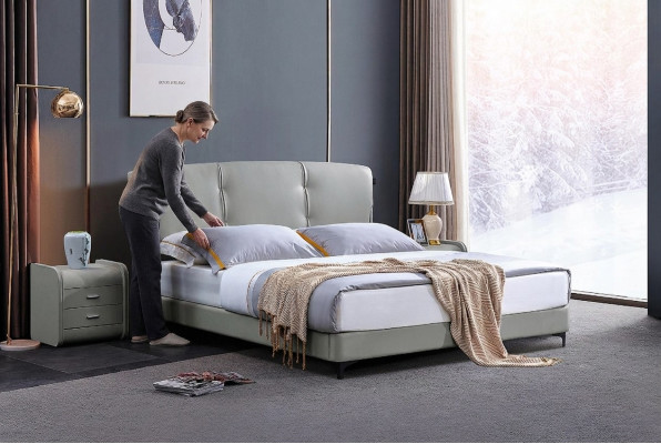 Cama de dormitorio de lujo Muebles clásicos de cama Muebles modernos Marco de cama beige