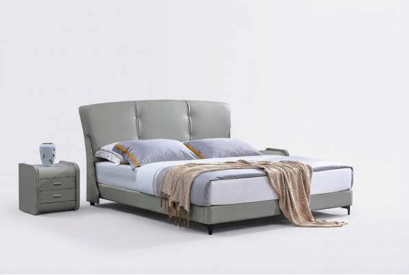 Cama de dormitorio de lujo Muebles clásicos de cama Muebles modernos Marco de cama beige