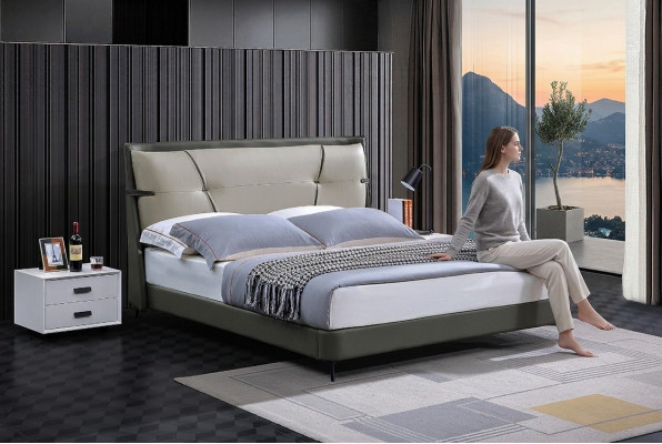 Muebles de lujo Cama doble Dormitorio Cama doble Beige Mobiliario de hotel
