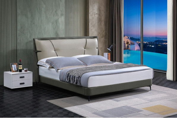 Muebles de lujo Cama doble Dormitorio Cama doble Beige Mobiliario de hotel