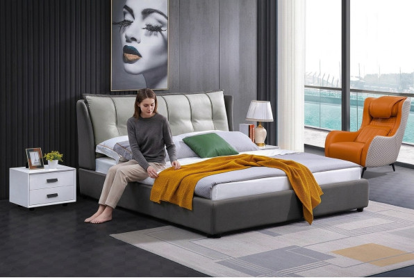 Diseño de cama de cuero doble de lujo para matrimonio en hotel moderno habitación de camas.